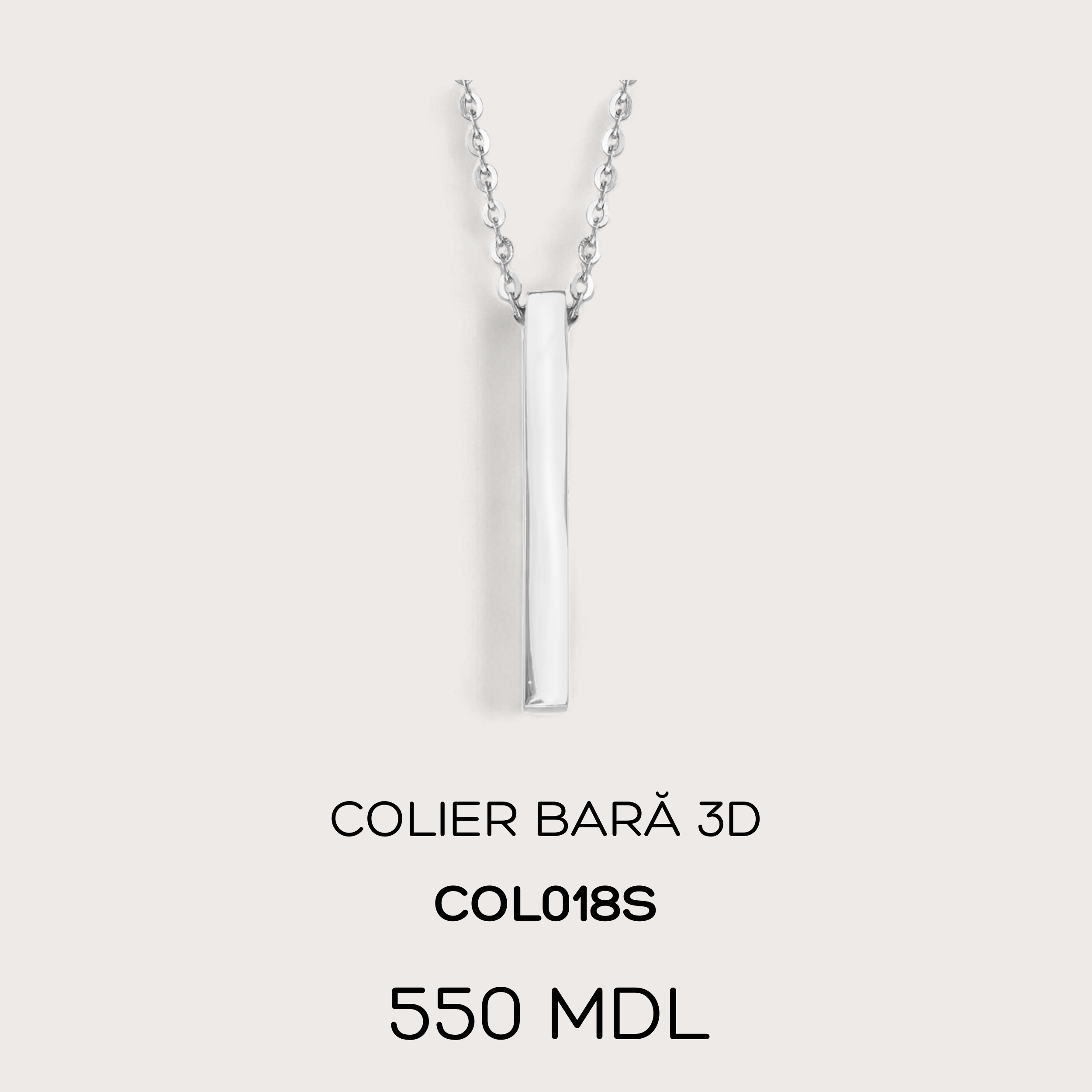 Colier bară 3D - Argintiu