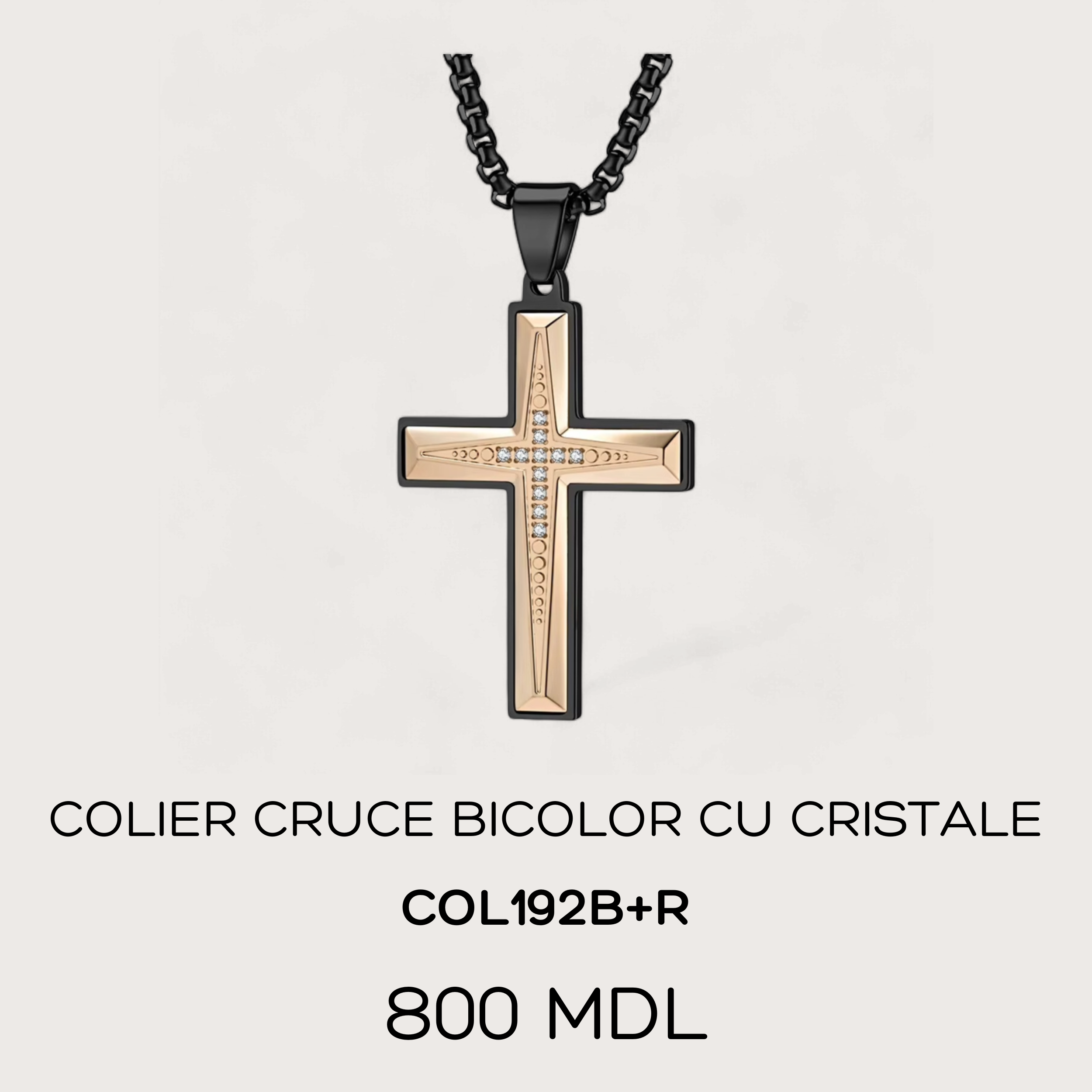 Colier Cruce BICOLOR cu cristale - Rose - Carbon