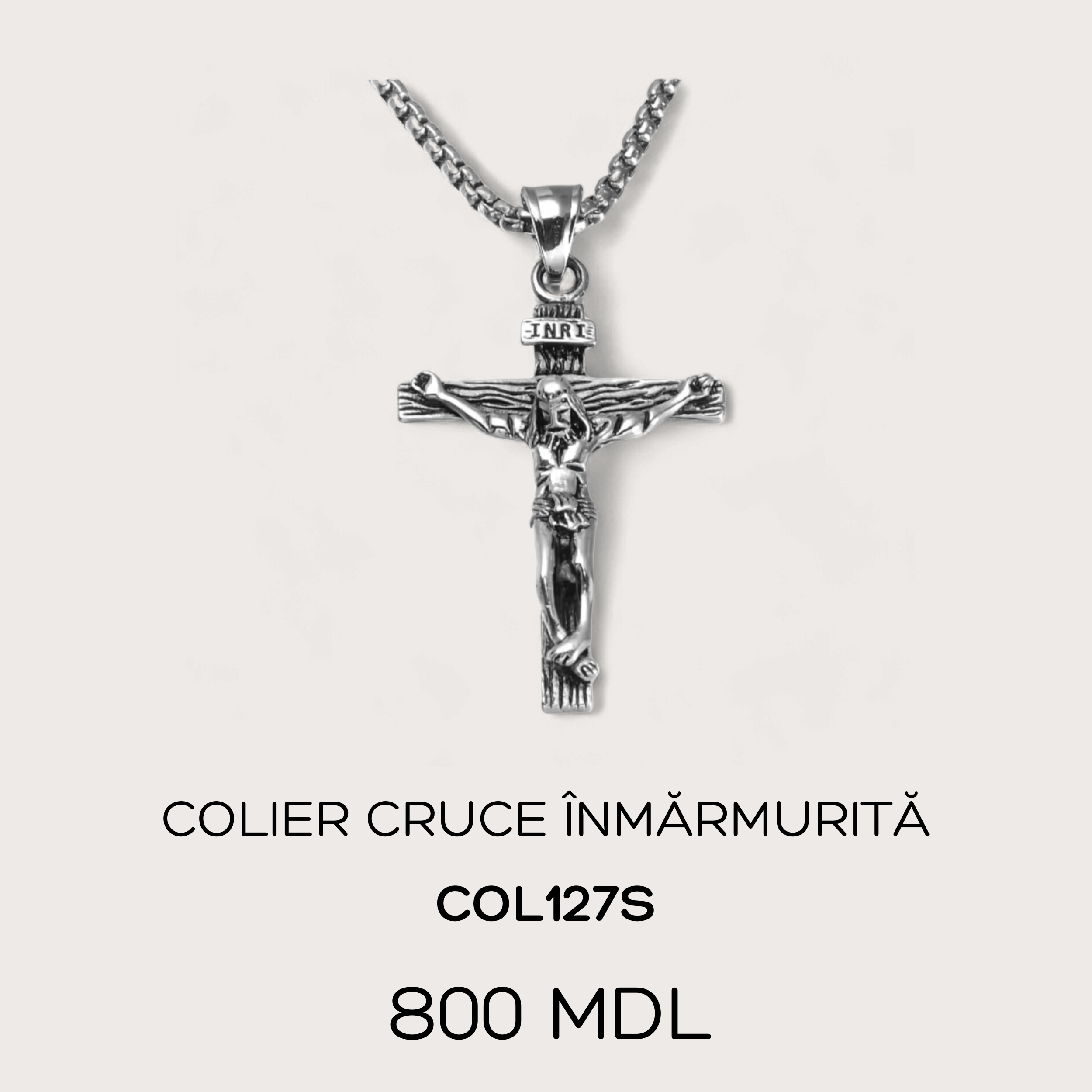 Colier cruce înmărmurită - Argintiu