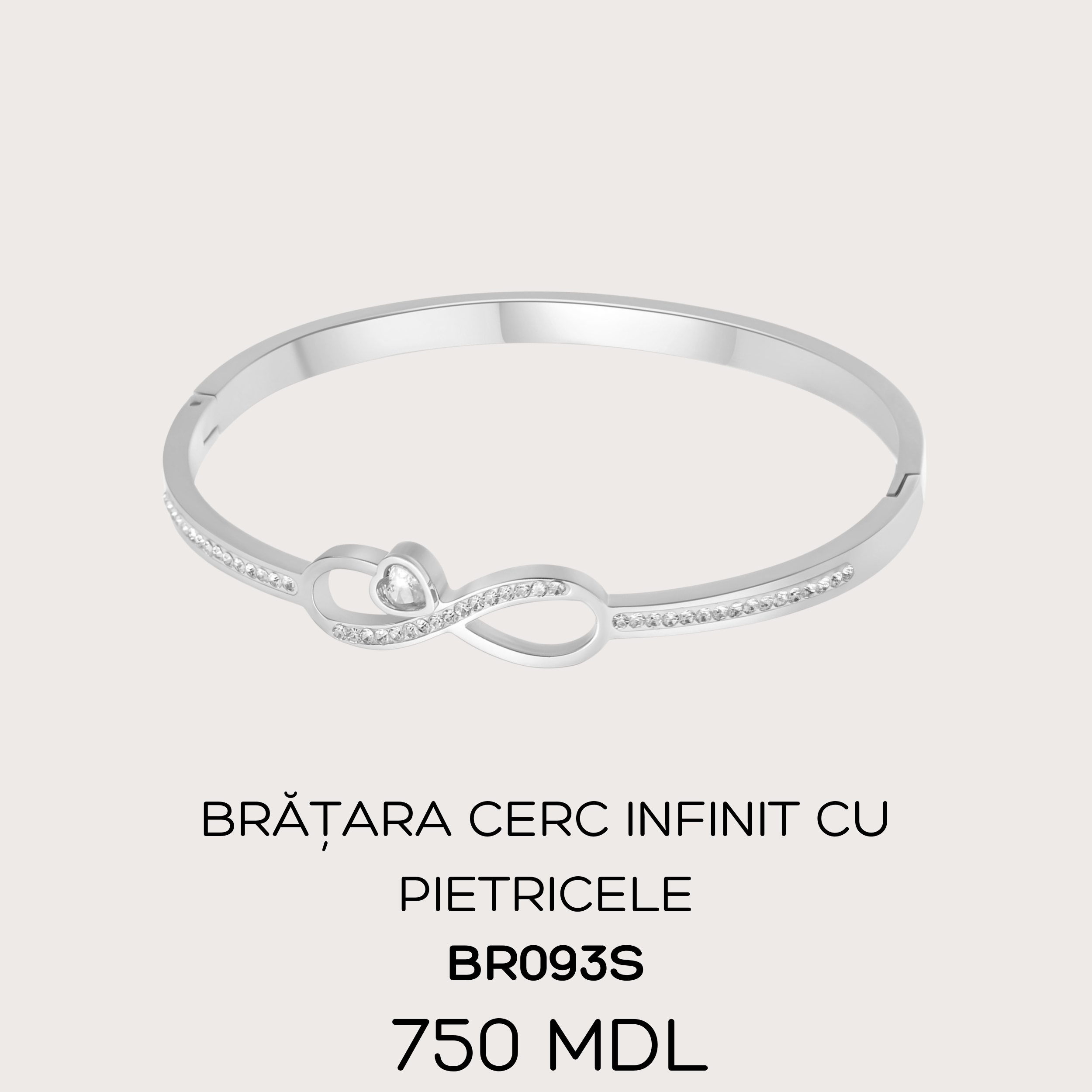 Brățara cerc infinit cu pietricele - Argintiu