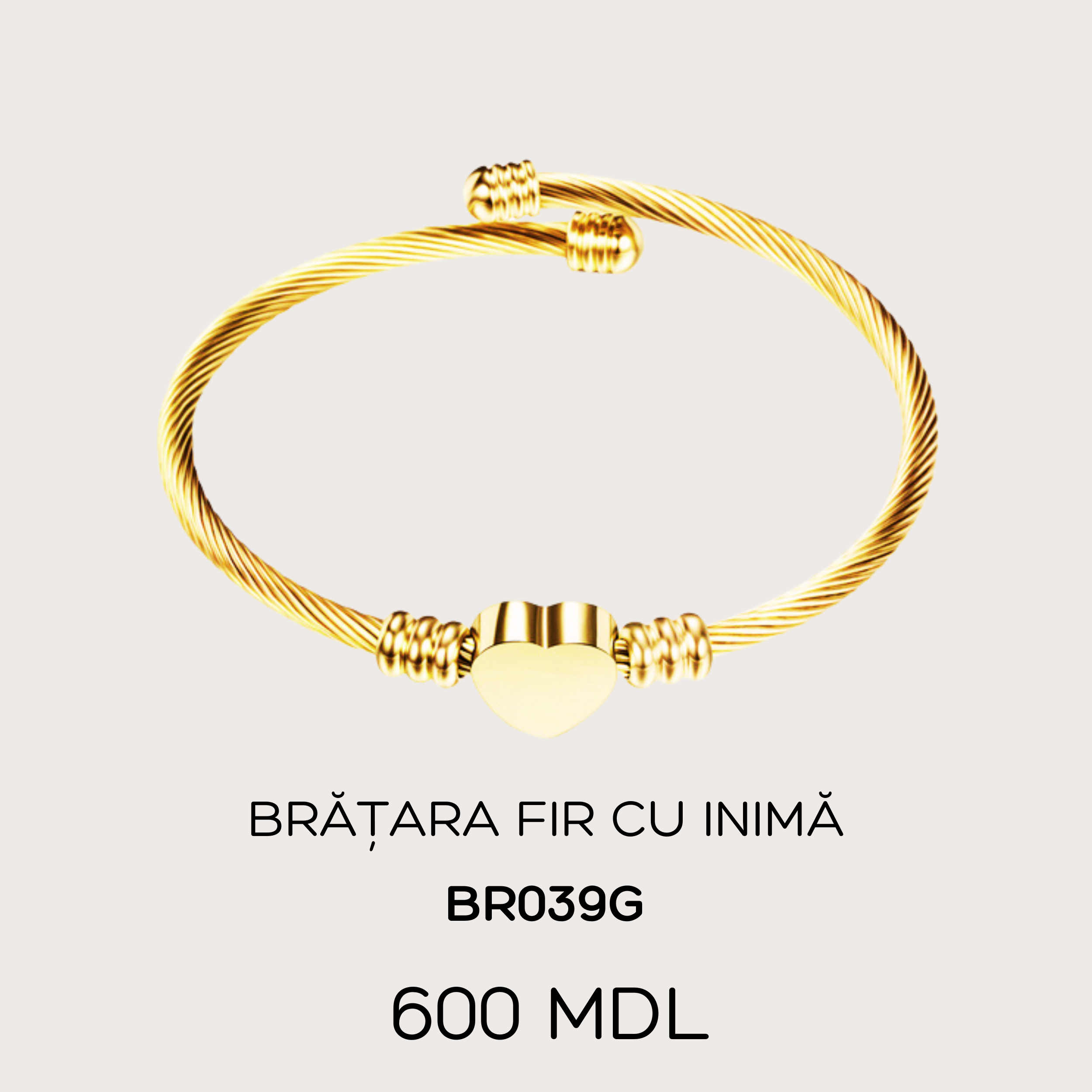 Brățara fir cu inimă - Auriu