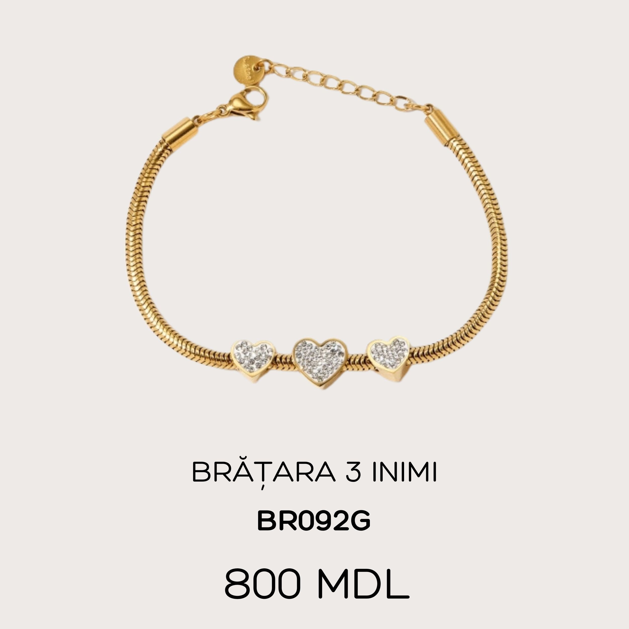 Brățara 3 inimi - Auriu