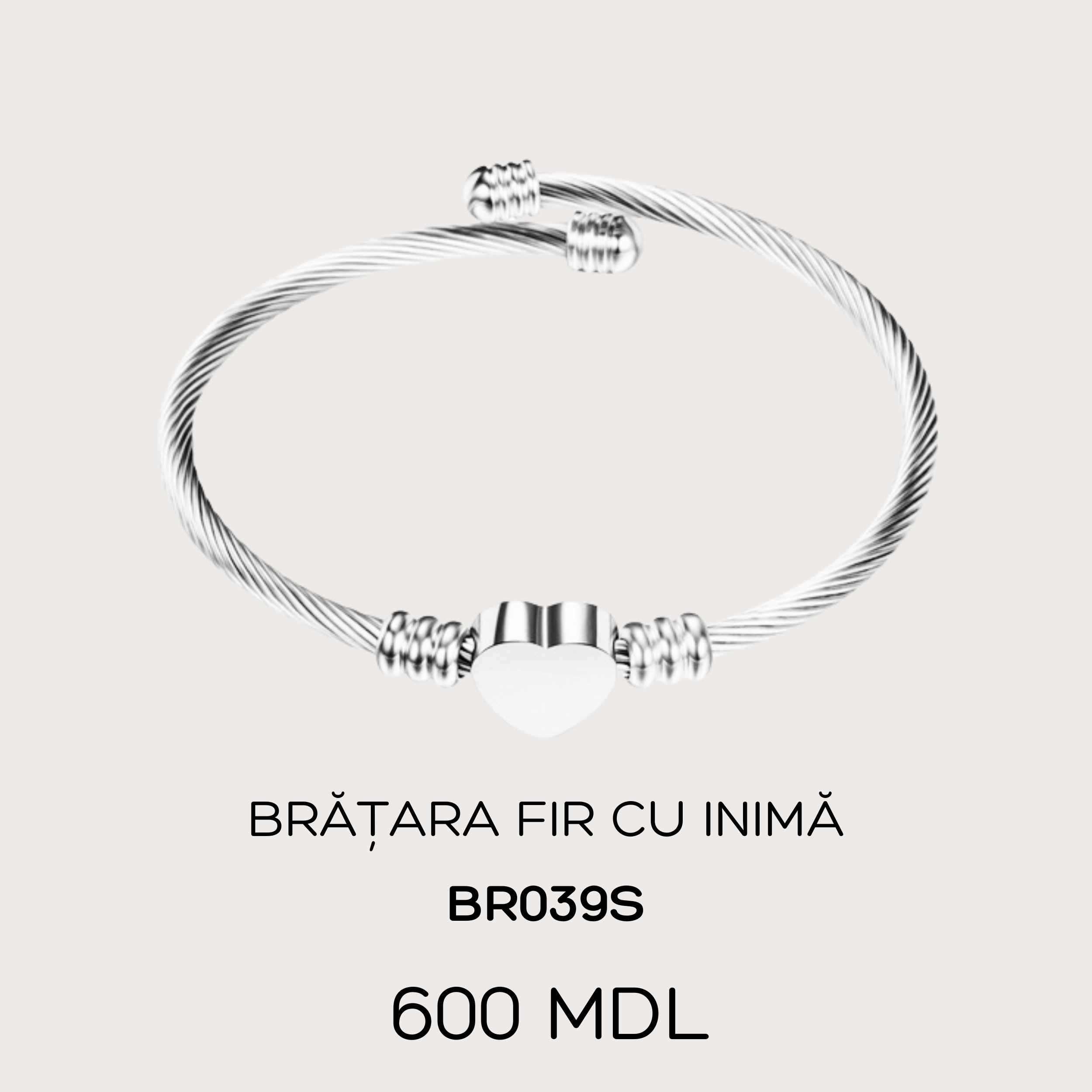 Brățara fir cu inimă - Argintiu