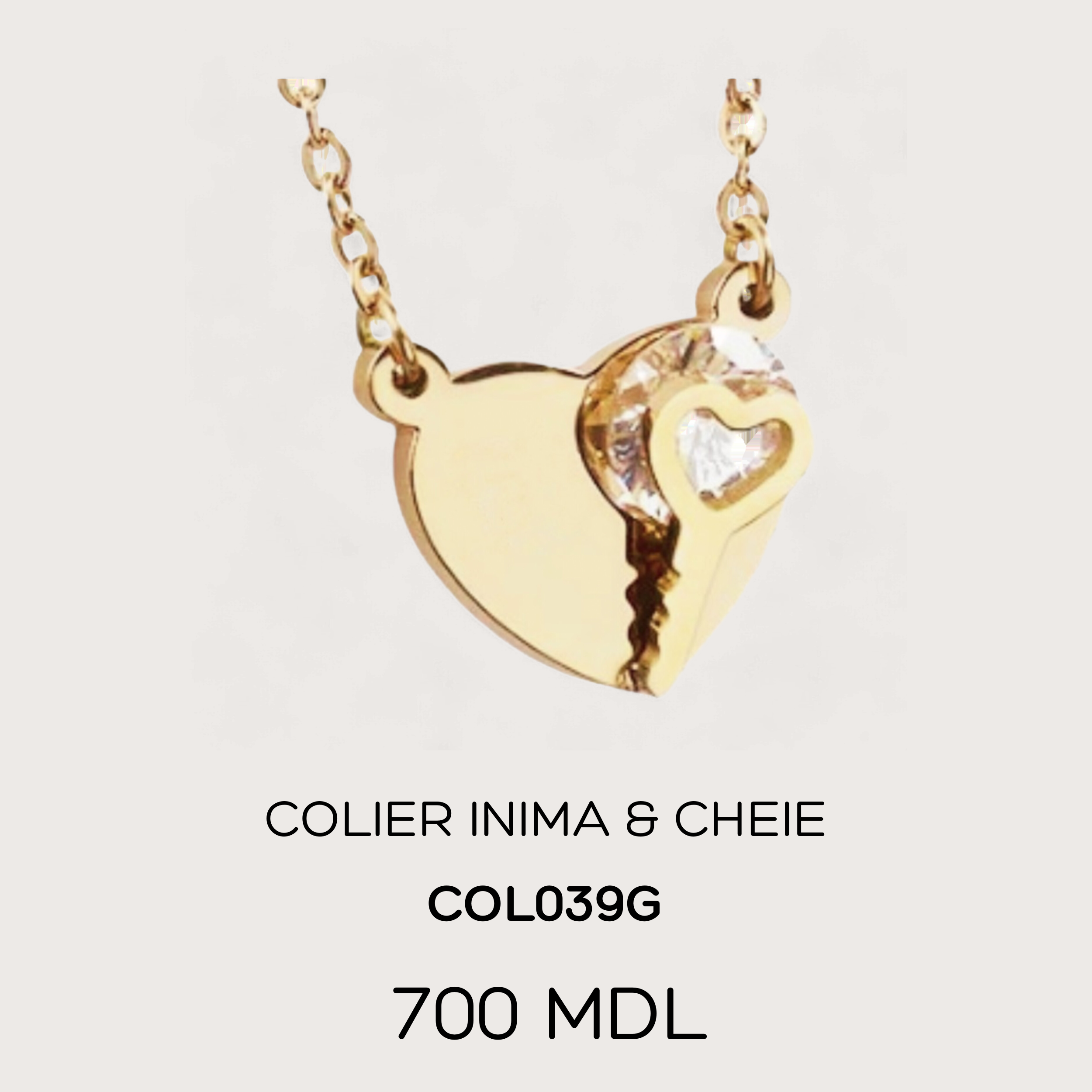 Colier inima & cheie - Auriu