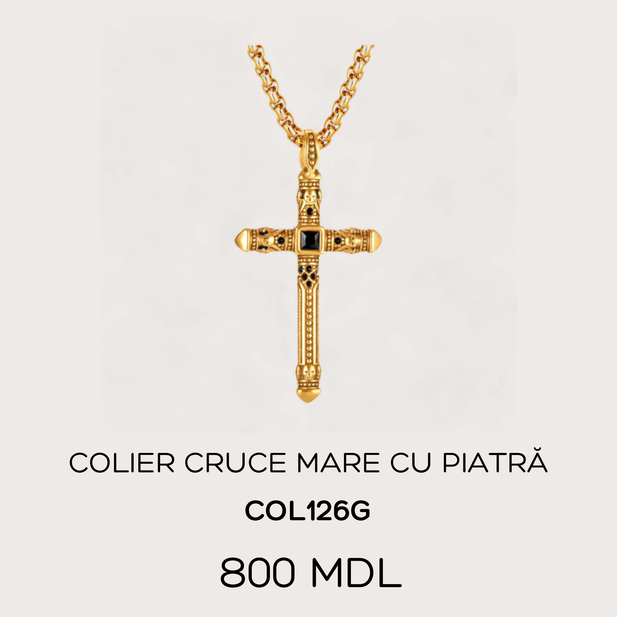 Colier cruce mare cu piatră - Auriu