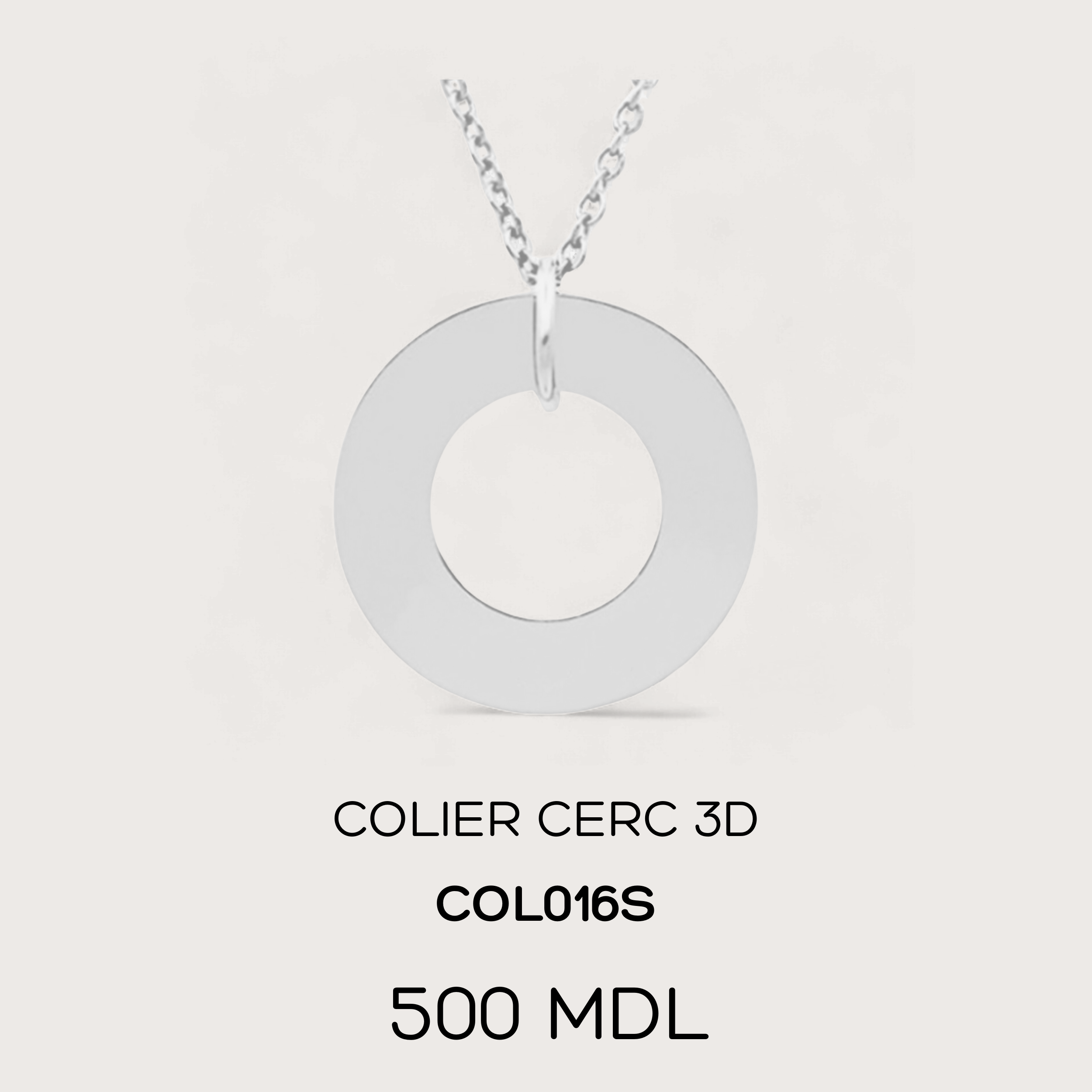 Colier cerc 3D - Argintiu