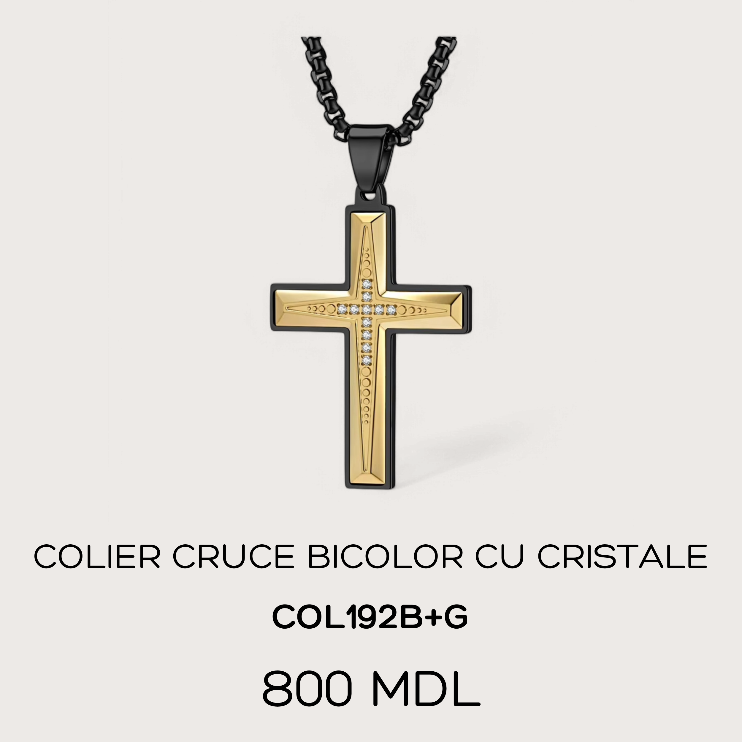 Colier Cruce BICOLOR cu cristale - Auriu - Carbon (Copy)