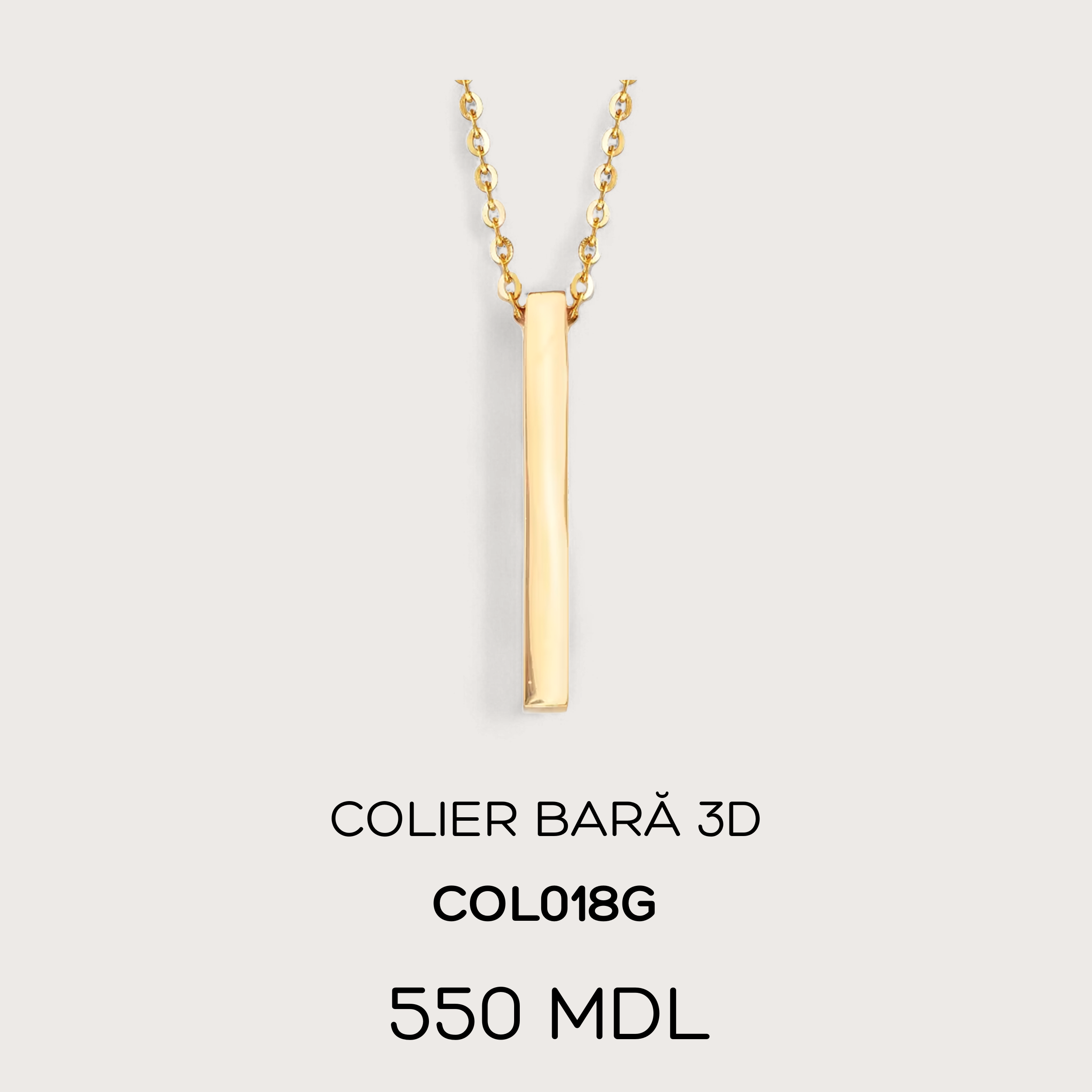Colier bară 3D - Auriu