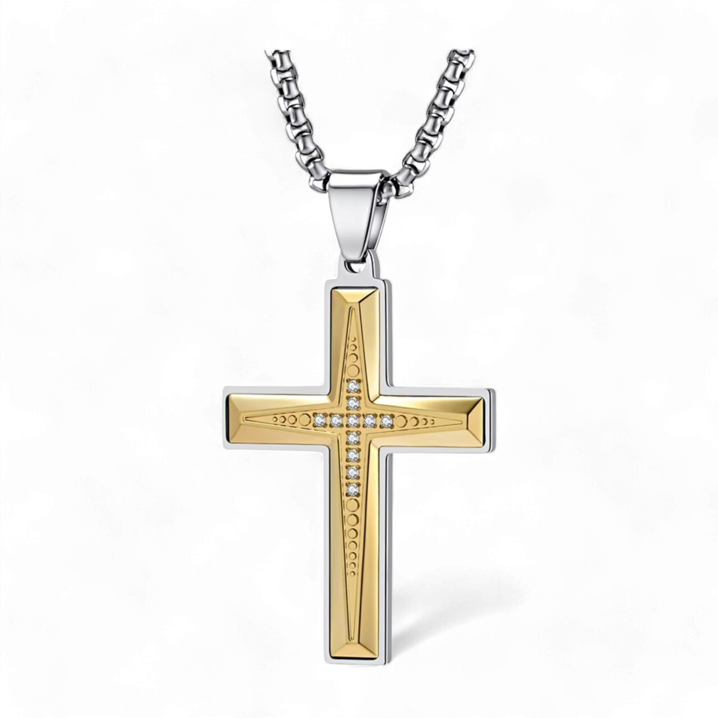 Colier Cruce BICOLOR cu cristale