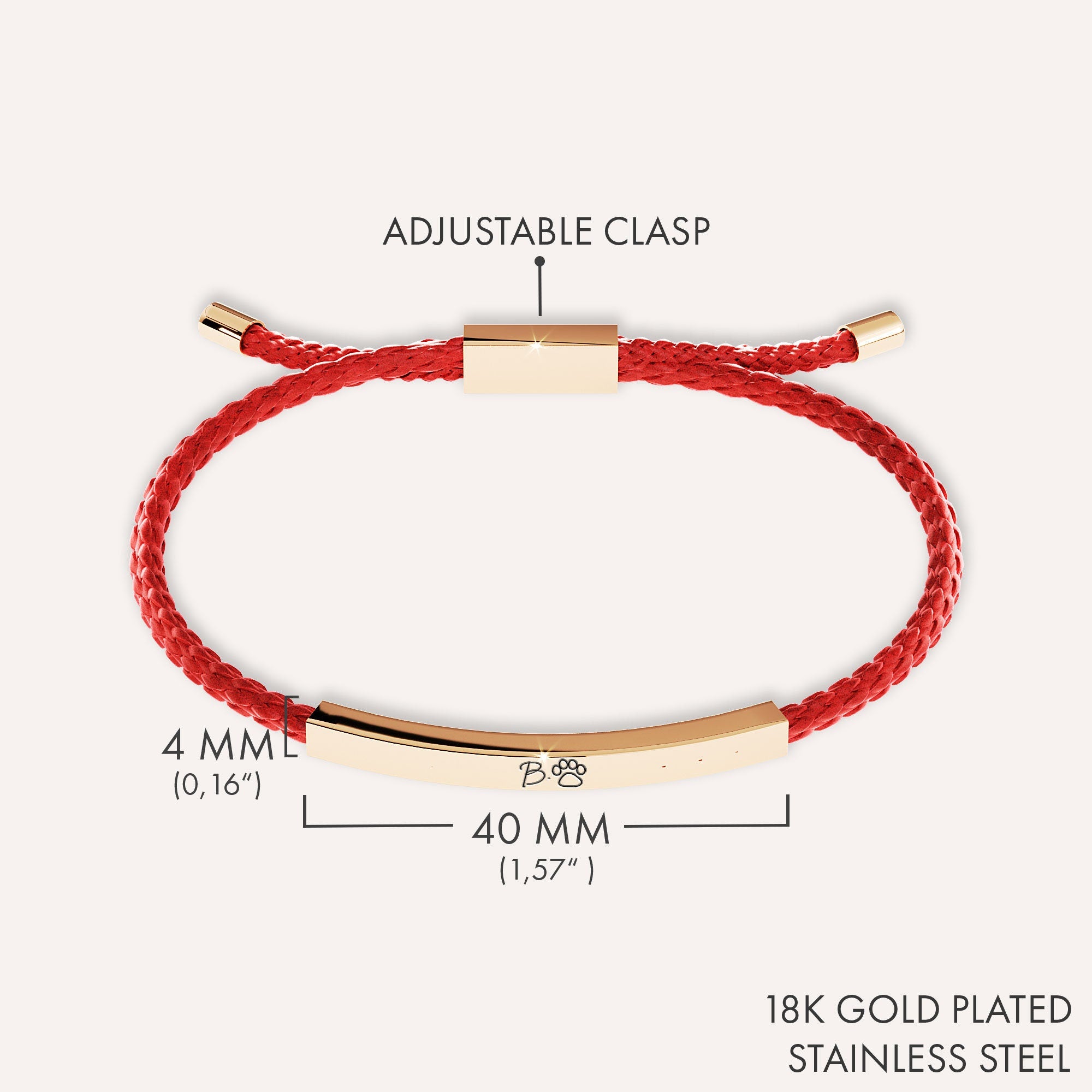 Custom Dog Themed Bar Bracelet, 18K Gold Plated Bracelet with Red Rope & Personalised Silver Jewelry, Dog Mom Gift, Engraved Bracelet