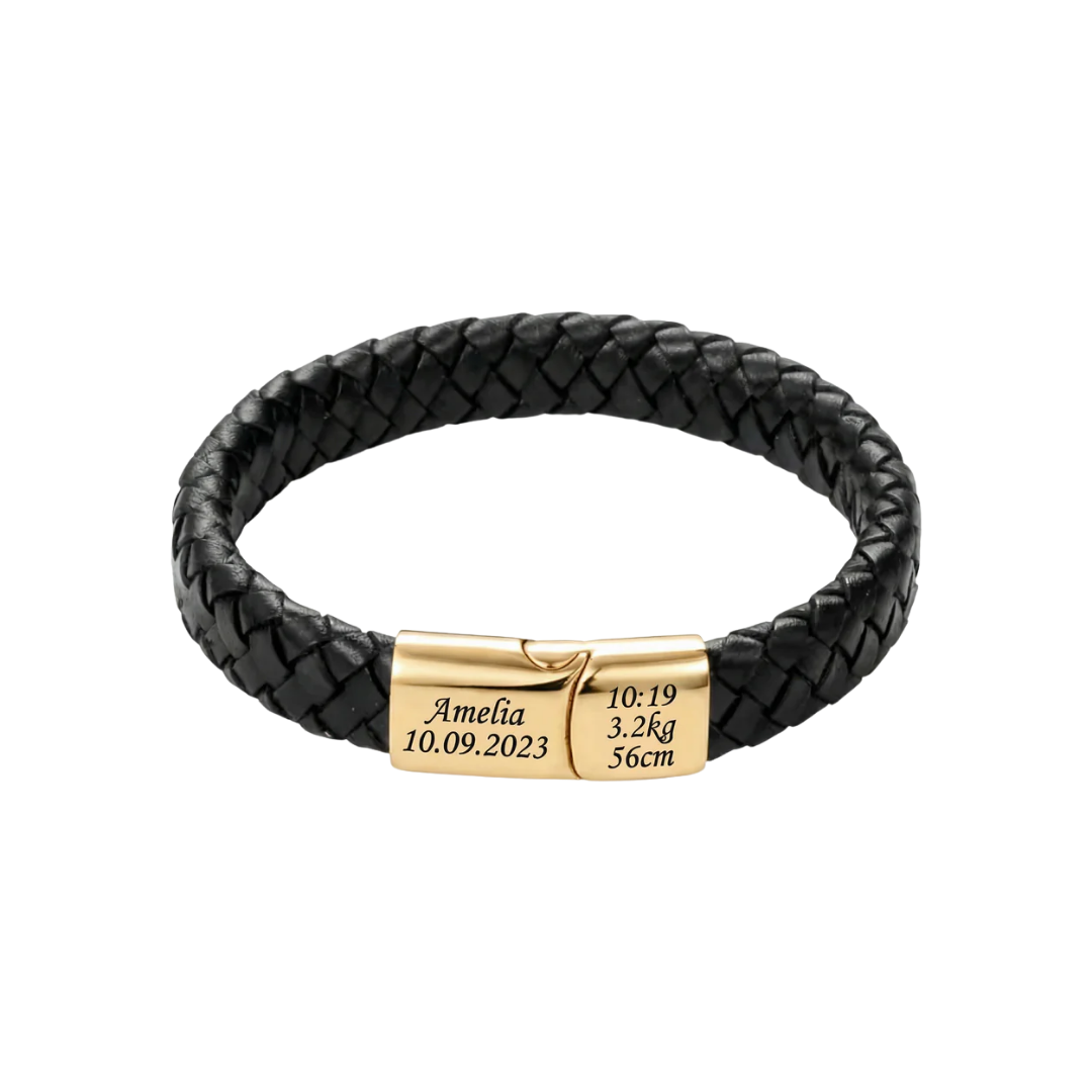Bratara Impletita din PIELE | Personalizata cu Gravură