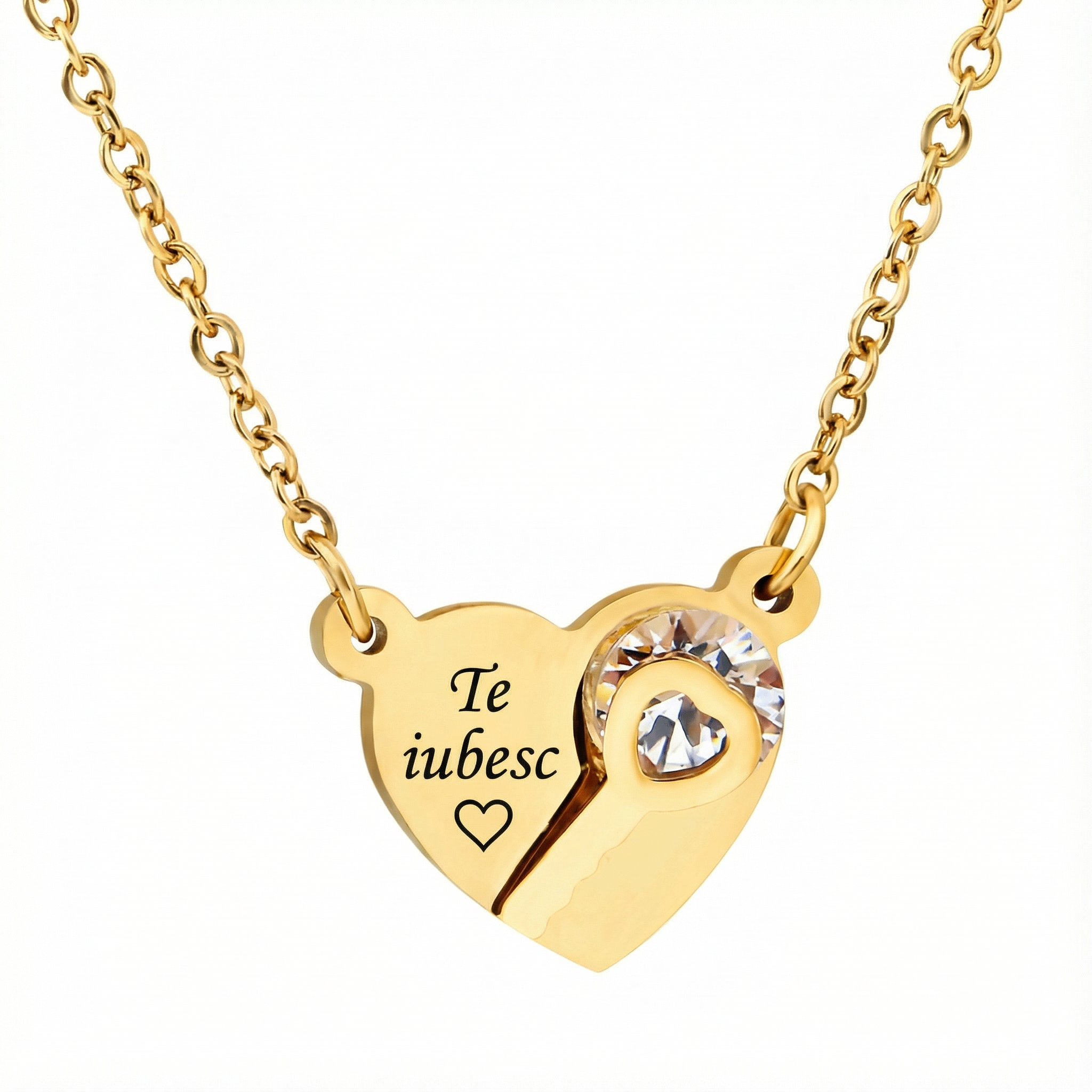 Colier inima și cheie - Auriu