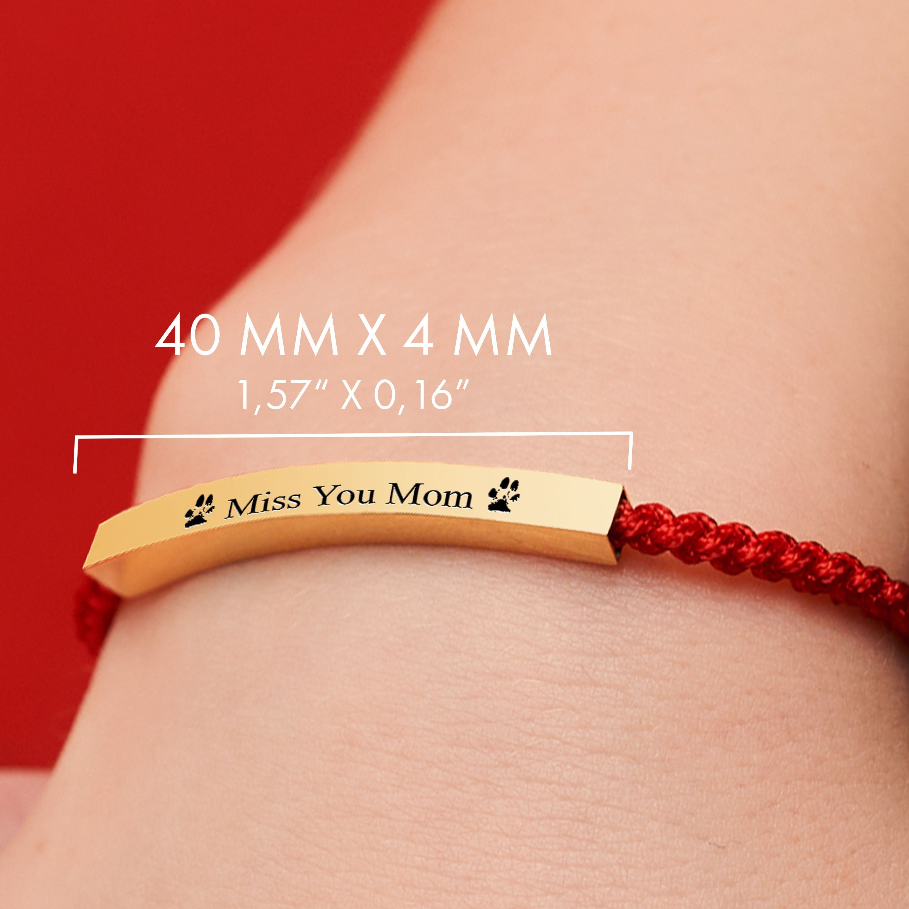 Custom Dog Themed Bar Bracelet, 18K Gold Plated Bracelet with Red Rope & Personalised Silver Jewelry, Dog Mom Gift, Engraved Bracelet
